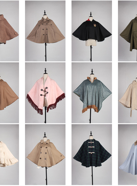 DA217古着vintage秋冬毛呢复古风英伦法式优雅女装披肩斗篷