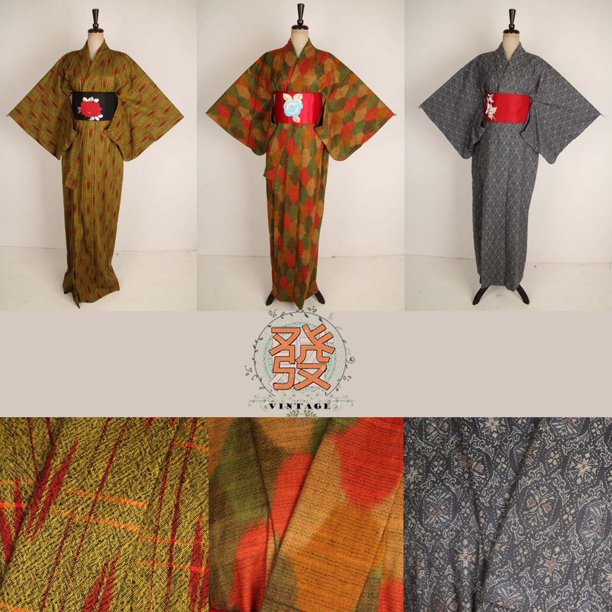 vintage古着日本传统民族服饰毛呢料春秋小纹撞色和服写真装18-71