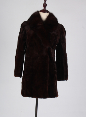 TM233-02901古着vintage秋冬保暖真皮草貂绒狐毛领外套