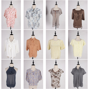 FC297古着vintage春夏中古日系简约休闲百搭花色短袖衬衫雪纺衬衣