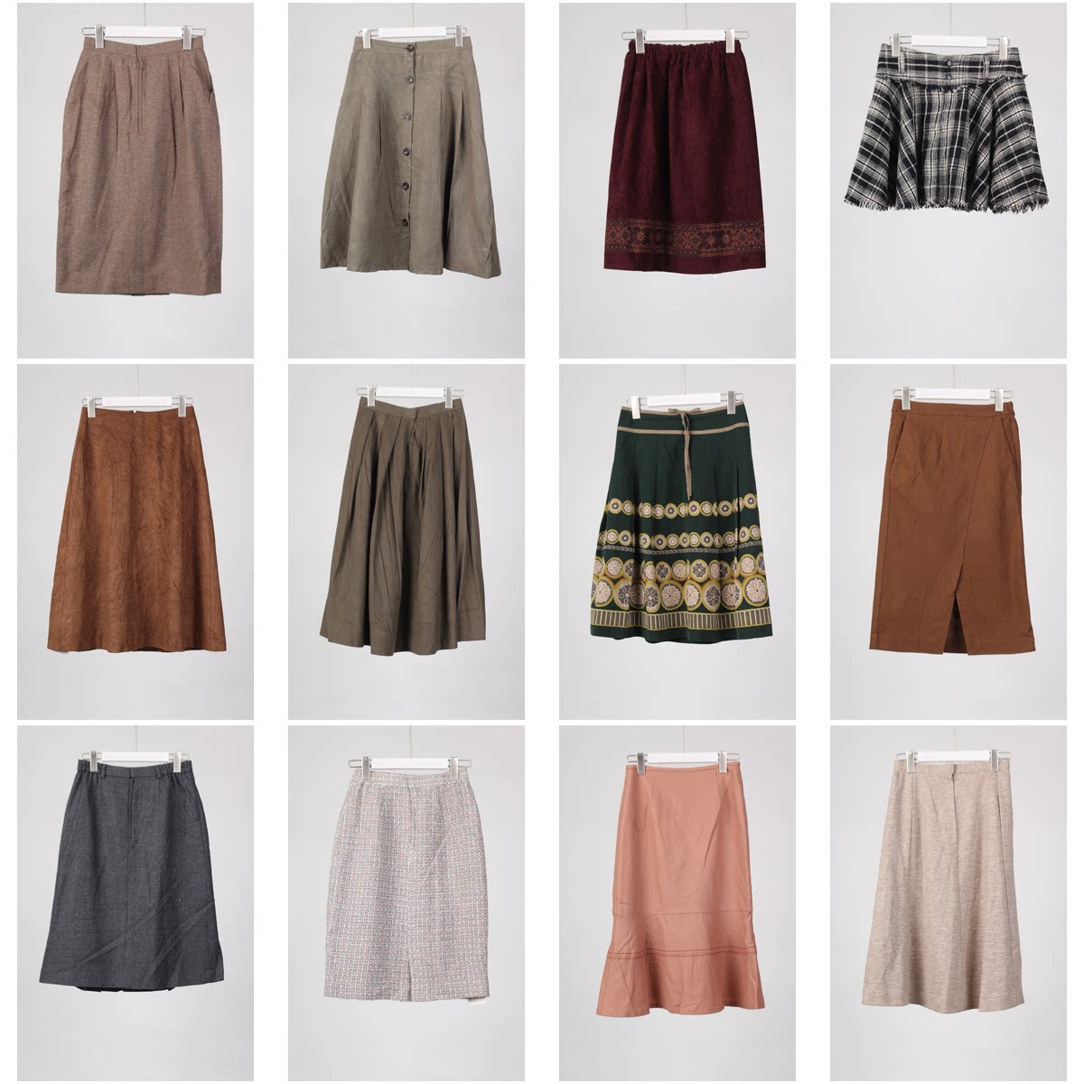 BK40古着vintage中古复古风秋冬高腰文艺森系女装日系百搭半身裙