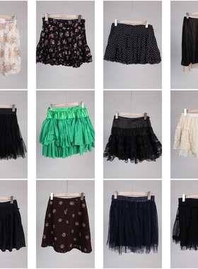 BK312古着vintage夏季短裙文艺森系甜美日系花色半身裙蛋糕裙纱裙