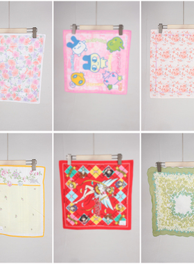 SW181古着vintage花色童趣卡通方巾手帕