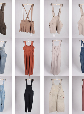 KZ185古着vintage日系休闲学院风小个子百搭背带短裤长裤女