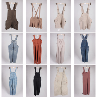 KZ185古着vintage日系休闲学院风小个子百搭背带短裤 女 长裤