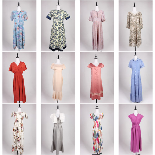 LK11古着vintage日系文艺复古风碎花中古设计款中长款夏季连衣裙