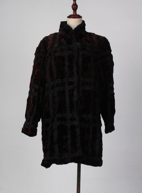 TM193-02478古着vintage真皮草貂绒羊毛皮中长款秋冬复古大衣外套