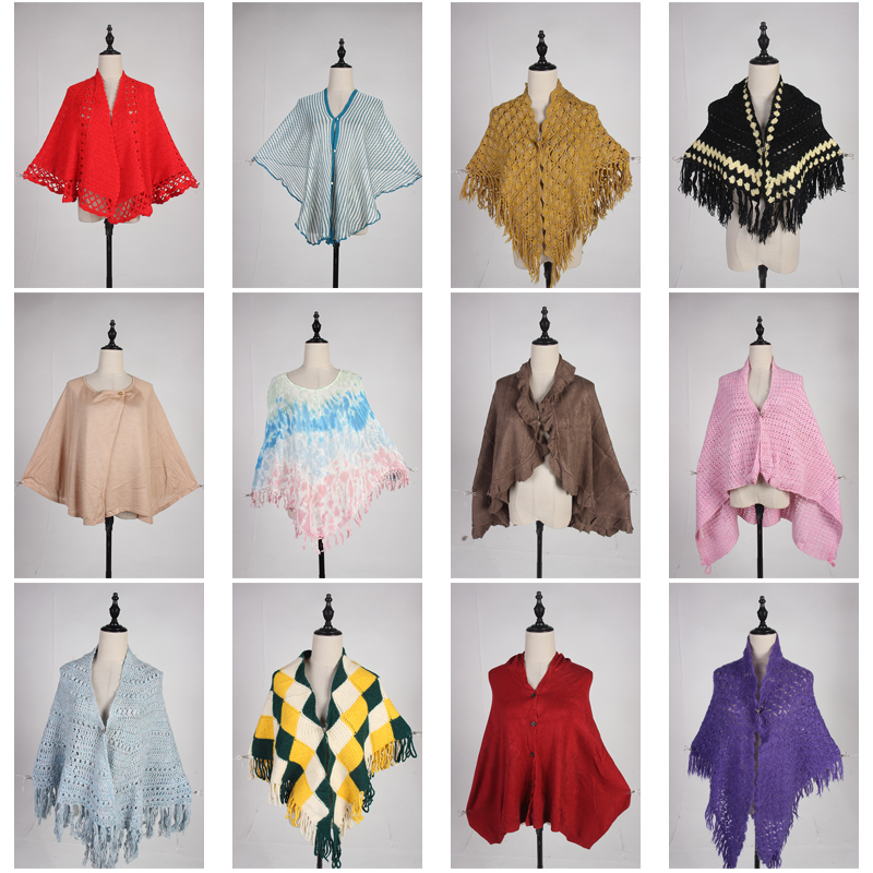 DA268古着vintage日系流苏毛线针织田园文艺森系春秋冬披肩斗篷女