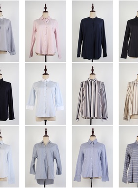 FC117古着vintage日制条纹设计款欧美风中古达人街拍春秋长袖衬衫