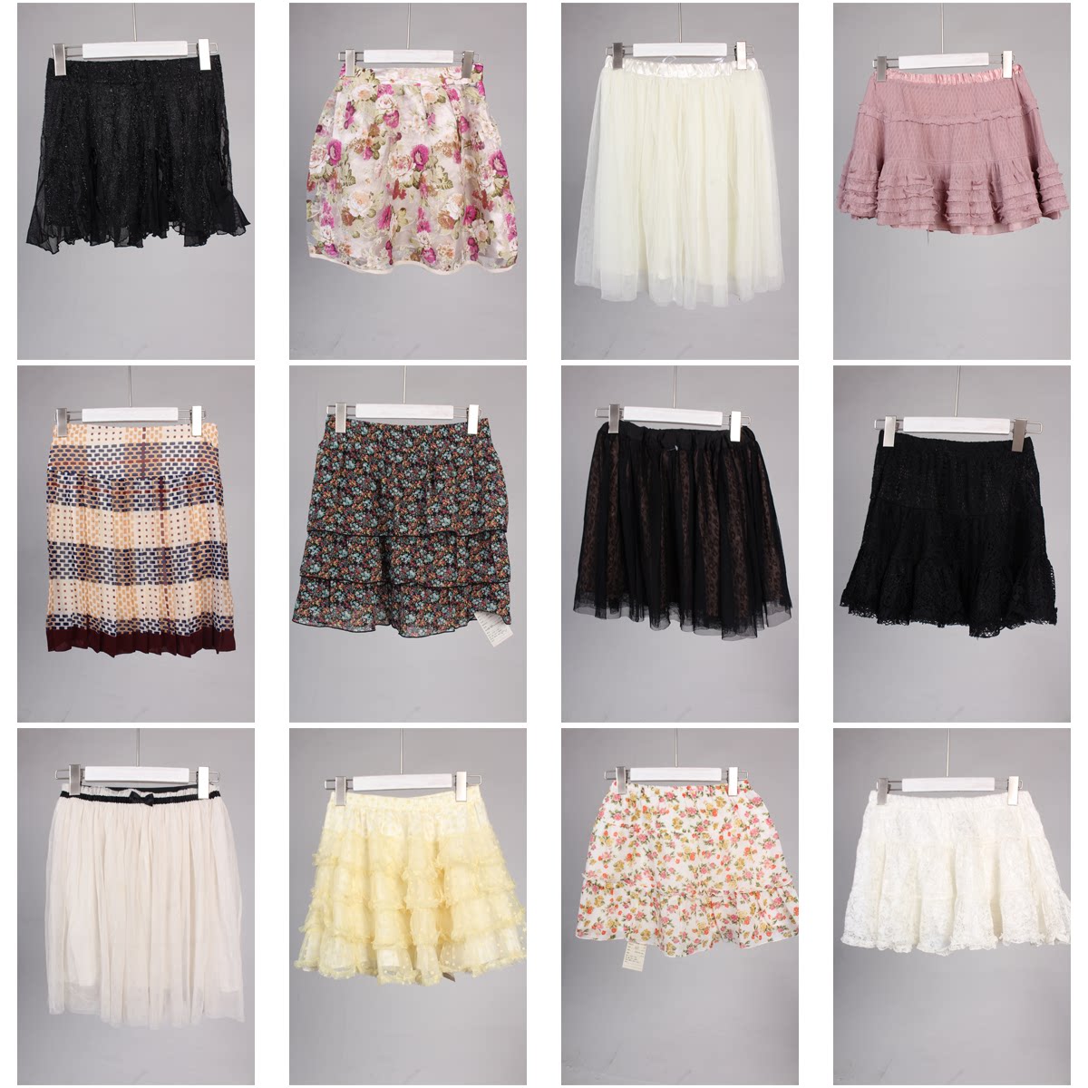 BK142古着vintage春夏中古日制韩系女装格子碎花纱裙蛋糕裙短裙