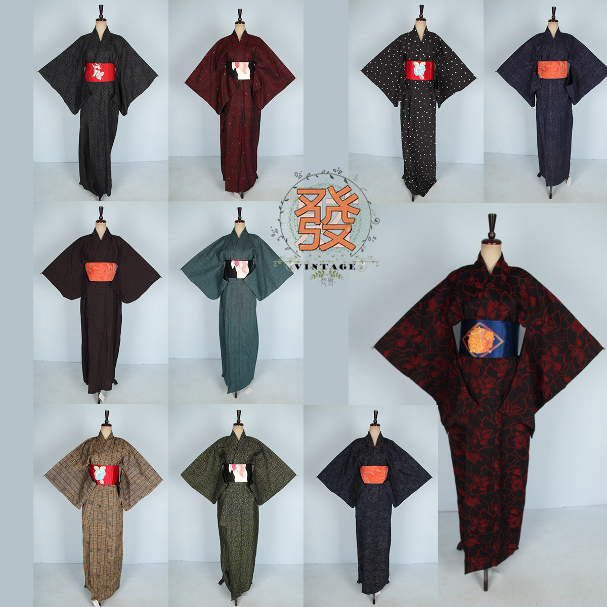 vintage风日本暗纹访问着和服