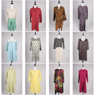 连衣裙 长袖 LX38古着vintage中古日系复古文艺港风花色中长款 夏季