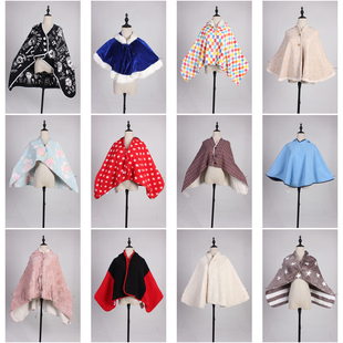 DA359古着vintage日系卡通可爱图案秋冬年轻款 摇粒绒保暖披肩斗篷