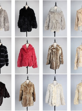 TM326古着vintage日系中古冬季真皮草兔毛外套