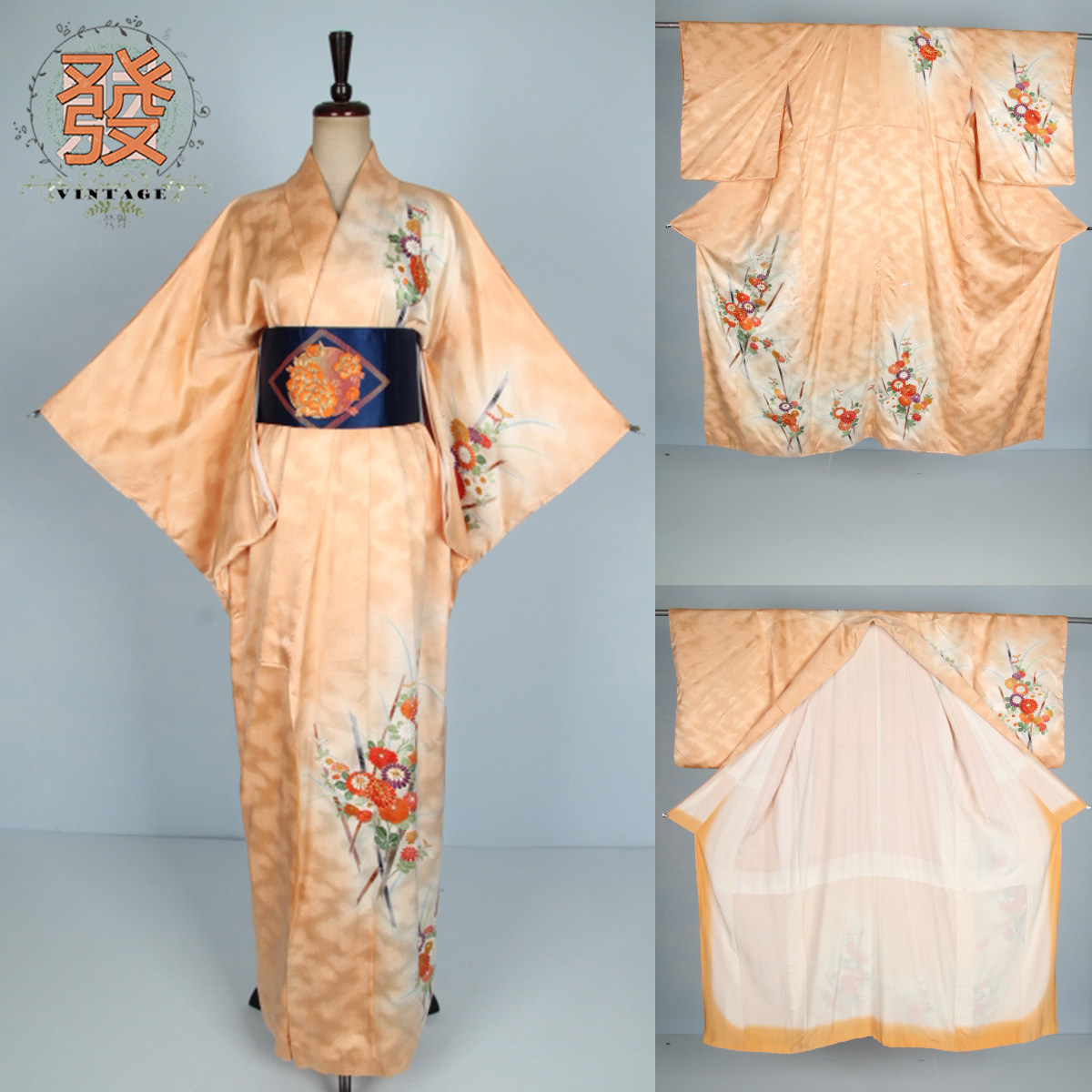 vintage风古着暗纹浅橘色和服