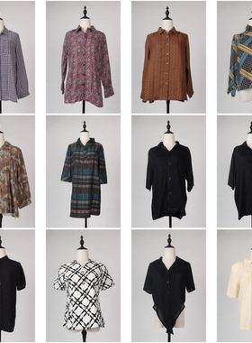 FC138古着vintage日制春夏中古法式意大利复古风长袖衬衫花色衬衣