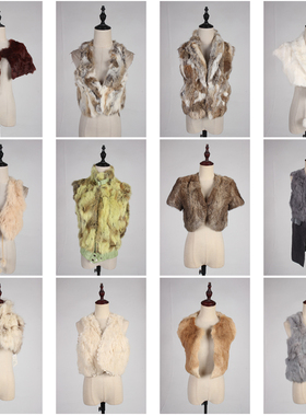 TM494古着vintage日系甜美风少女款保暖秋冬真皮草兔毛马甲