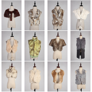 TM494古着vintage日系甜美风少女款保暖秋冬真皮草兔毛马甲