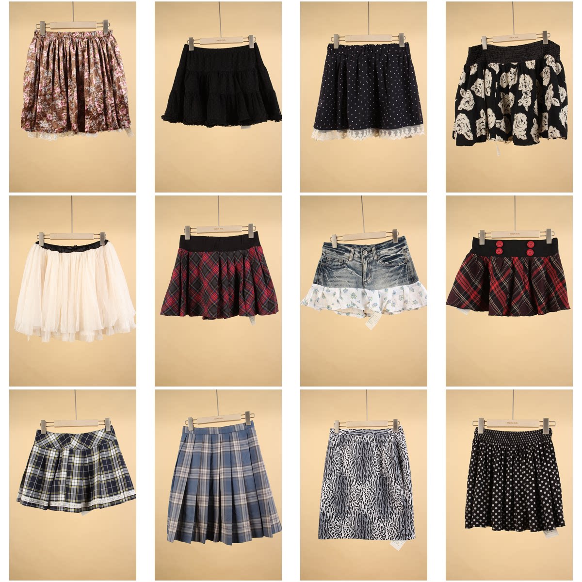 BK548古着vintage夏季短裙日系格子牛仔拼接法式学院风半身裙