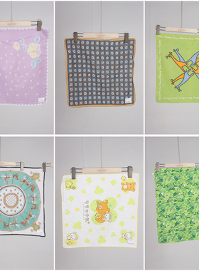 SW60古着vintage日系复古可爱卡通意大利小手帕法式优雅棉质方巾