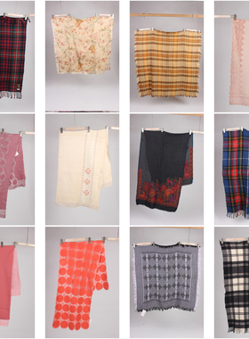 WJ428古着vintage日系秋冬格子文艺风旅行法式浪漫披肩大长围巾女