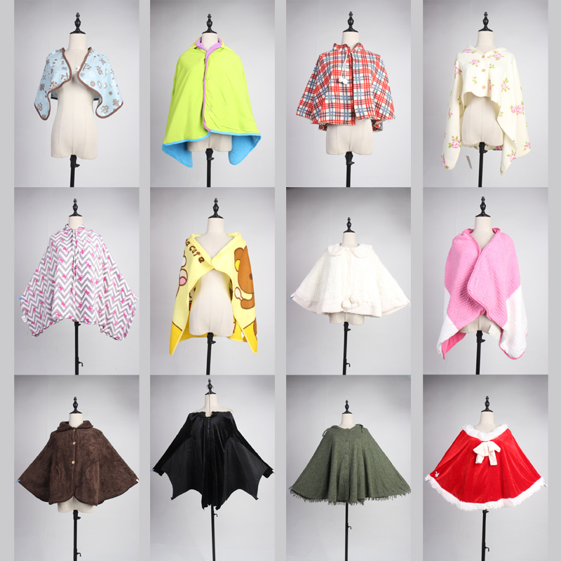 DA142古着vintage春秋日常休闲保暖卡通字母摇粒绒披肩斗篷