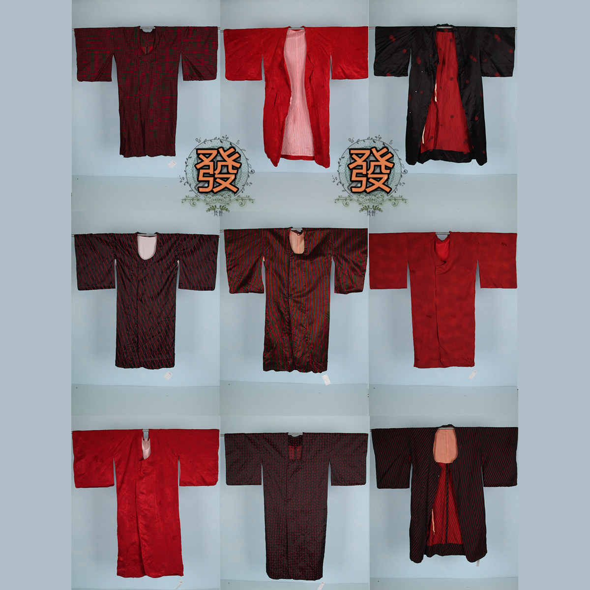vintage古着日本传统民族服饰羽织红色系印花暗纹和服外套17-534_虎窝淘
