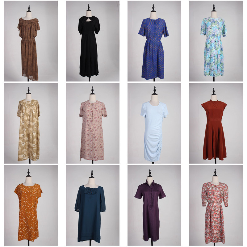 LY578古着vintage日系花色复古女装甜美风夏季中长款短袖连衣裙