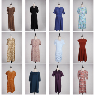 短袖 中长款 连衣裙 甜美风夏季 LY578古着vintage日系花色复古女装