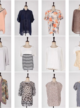 vintage古着日本制春夏韩系甜美风雪纺上衣女H808