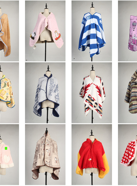 DA327古着vintage秋冬摇粒绒保暖出游日常休闲保暖披肩斗篷女