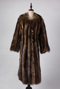 TM121中古vintage古着意大利街拍款冬季厚重狐毛真皮草长大衣外套