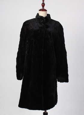 TM196-02493古着vintage冬季真皮草貂绒欧美风中长款大衣外套