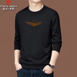 正品皮尔卡丹纯棉长袖t恤男薄款春秋季圆领卫衣休闲打底衫上衣