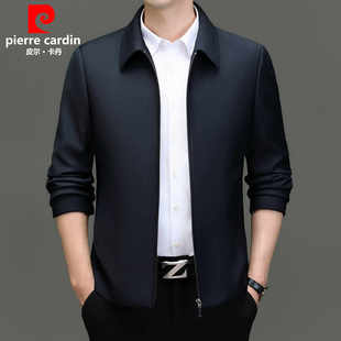 皮尔卡丹秋冬高端行政夹克中年男士翻领外套商务休闲羽绒内胆茄克