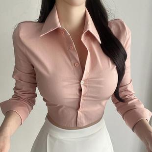YL560温柔女人味 气质显身材翻领修身 长袖 衬衫