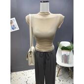 氧气辣妹～纯欲显胸大半高领短袖 ins紧身百搭打底衫 t恤女夏季 韩版