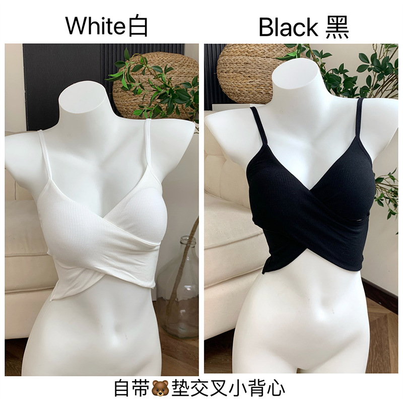 Onoev夏日入场券背心女夏内搭短款无袖外穿带胸垫上衣