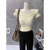 百搭紧身短款 自制～氧气辣妹短袖 T恤女基础款 上衣打底夏2022潮品