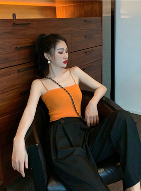 韩国chic港味港风气质女神显瘦显白橙色橘色亮色针织背心吊带女夏