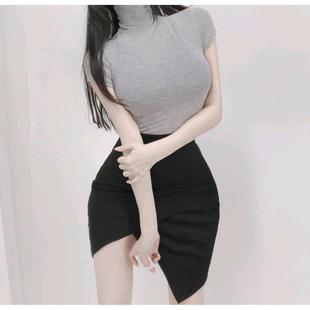 现货 Onoev性感高领短袖 女人味体恤显身材弹力打底衫