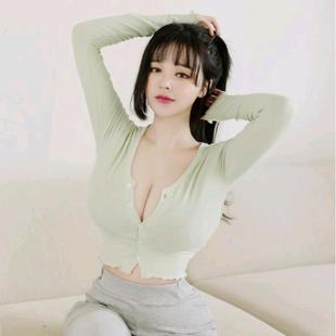 外套 现货 Onoev显瘦露腰长袖 开衫 性感女人味显胸小衫
