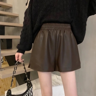 黑色休闲打底靴裤 秋季 女高腰外穿百搭显瘦阔脚裤 大码 胖mm皮短裤