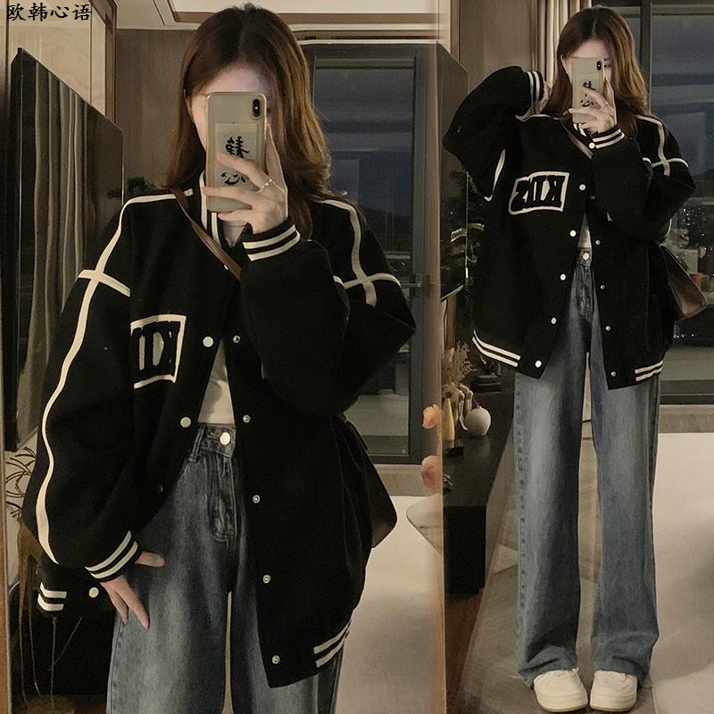 早秋棒球服女男友风情侣款2025新款小众字母宽松大码学生外套上衣