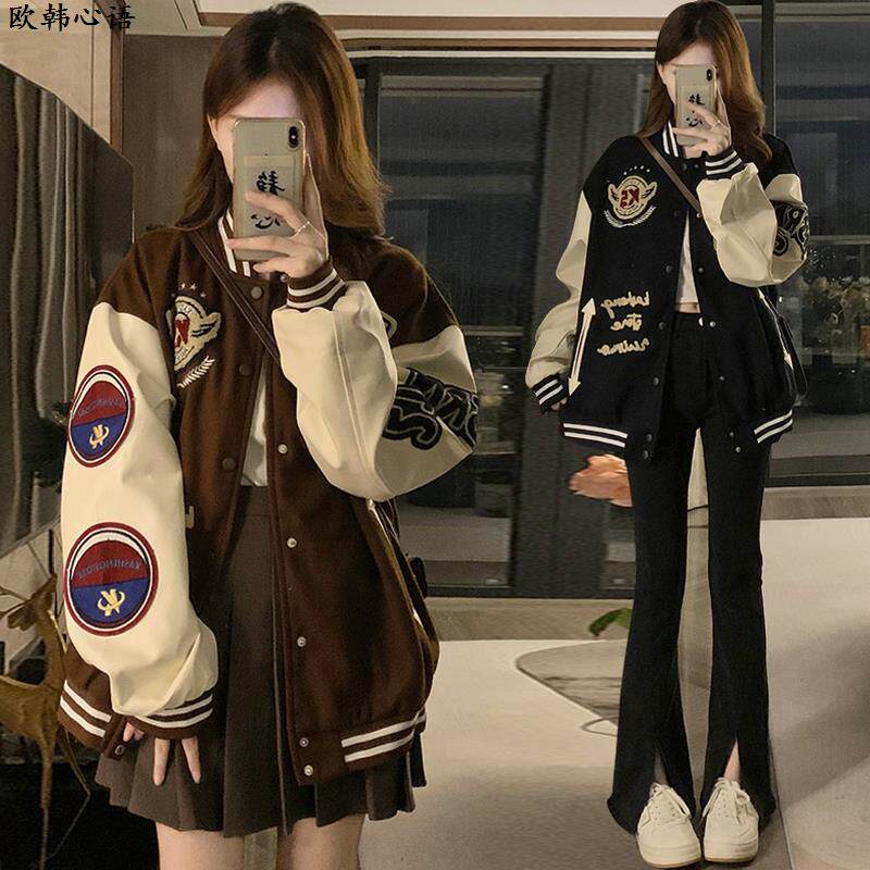 棒球服外套女春秋2025年新款情侣装美式女生复古学生冬季加厚棉服
