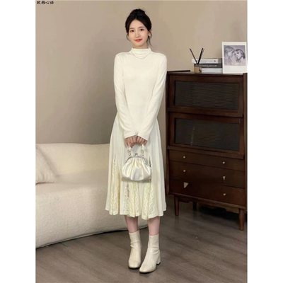 法式高级感白色长袖针织连