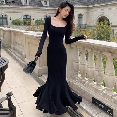 步生莲长袖连衣裙女秋性感