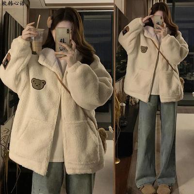 宽松羊羔毛外套女加绒厚冬