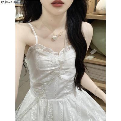 法式初恋白色吊带连衣裙女