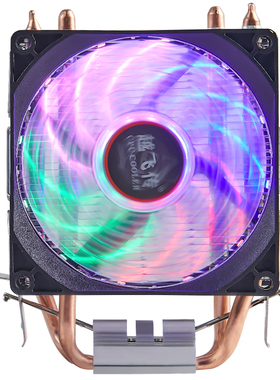 越飞传H1双热管CPU散热器 LED灯发光静音9cm台式电脑AMD双风扇